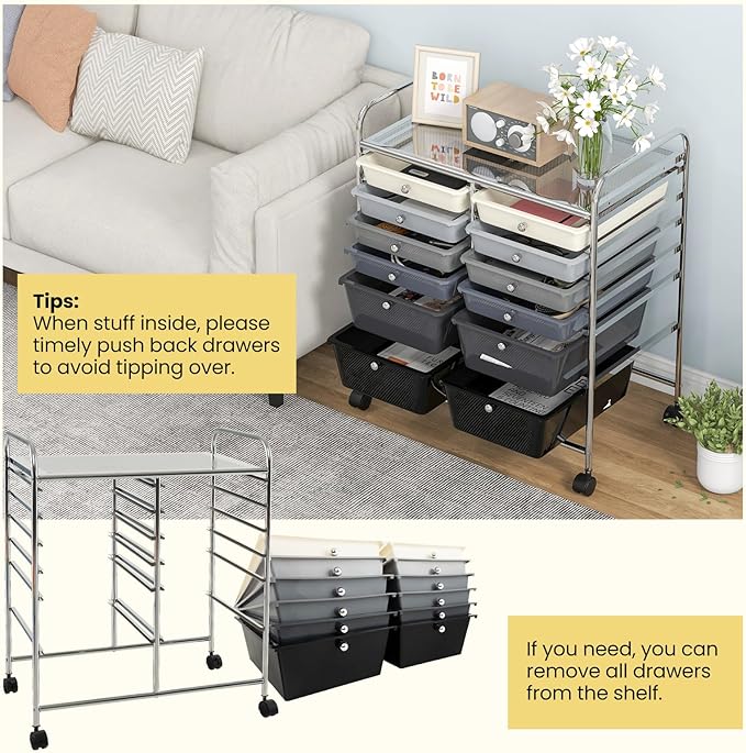 Giantex 12 Drawer Rolling Storage Cart Tools Scrapbook Paper Office School Organizer (Black Gradient)