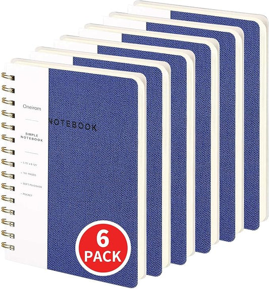 Spiral Notebook-5.75" x 8.125" College Ruled Journal with Inner Pockets and 160 Pages,PU Leather Cover Business Journal, Twin-Wire Binding Notebook Perfect for Office & Home School Supplies 6 pack Navy Blue