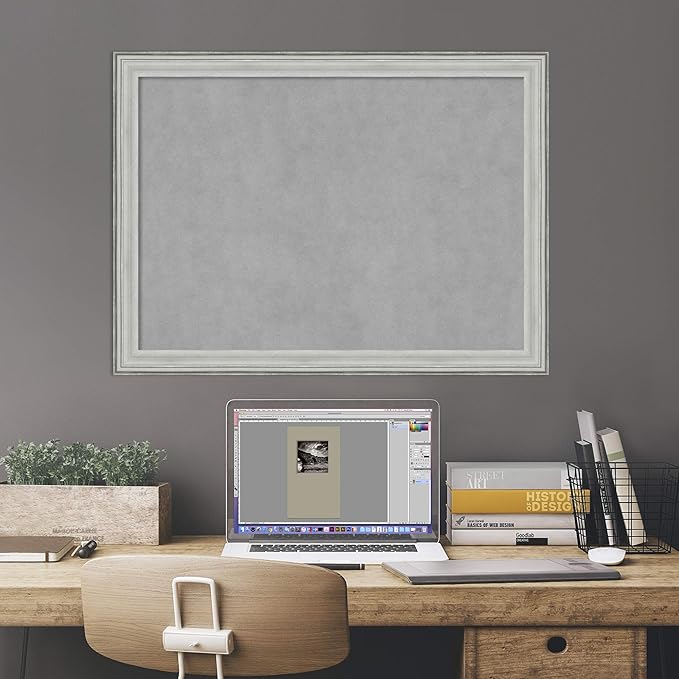 Amanti Art Silver Framed Magnetic Board 23x31 Medium Vision Board for use with Magnets, 100% Metal Sheet to Display Items as Office Decor or for Home Organization in mudroom, Kitchen or Kids Room