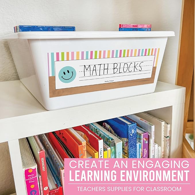 Desk Name Tags for Classroom -25 Student Name Plates for Classroom Kindergarten, Preschool, 1st, 2nd & 3rd Grade, 9x3 Teacher Nameplates for Student Desks & Cubbies, Smiley Nametags