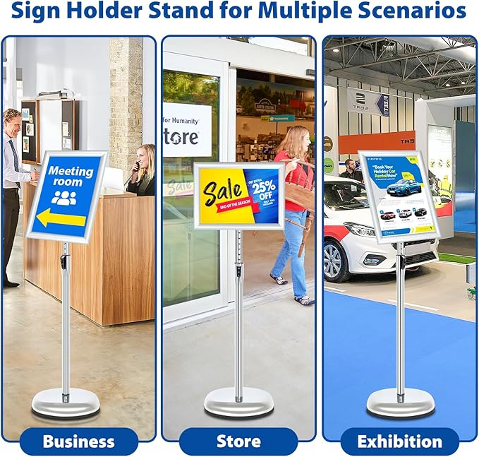 VAIIGO 6Packs Floor Standing Sign Holder Stands for Display 8.5x11Inch Pedestal Poster Sign Stand, Adjustable Sign Holder Stand for Vertical & Horizontal View Sign Display Stand, Silver