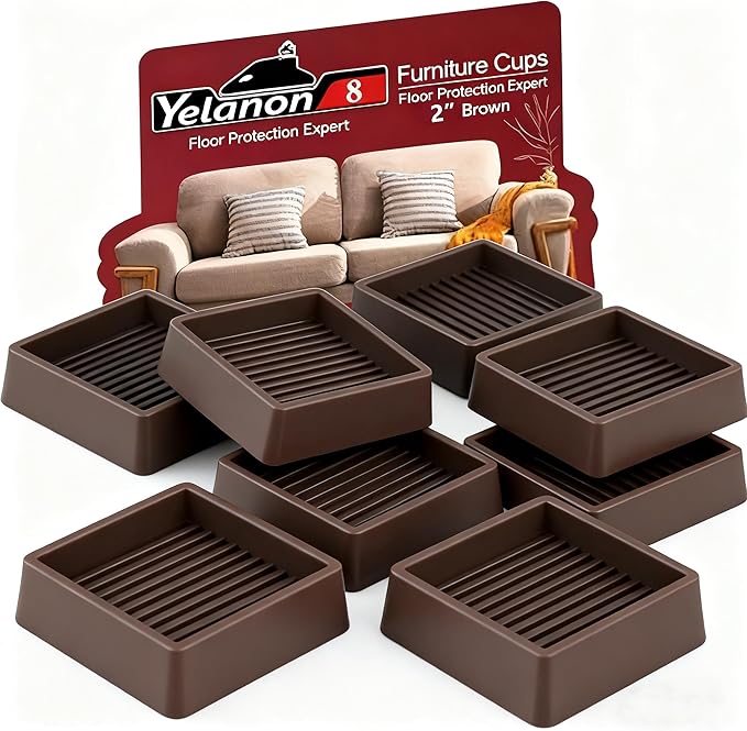 Yelanon Furniture Coasters,8 Pcs 2” Furniture Caster Cups - Non Slip Pads Hardwood Floors - Non Skid Furniture Grippers, Rubber Furniture Feet, Anti Slide Floor Protector for Bed Couch Stoppers