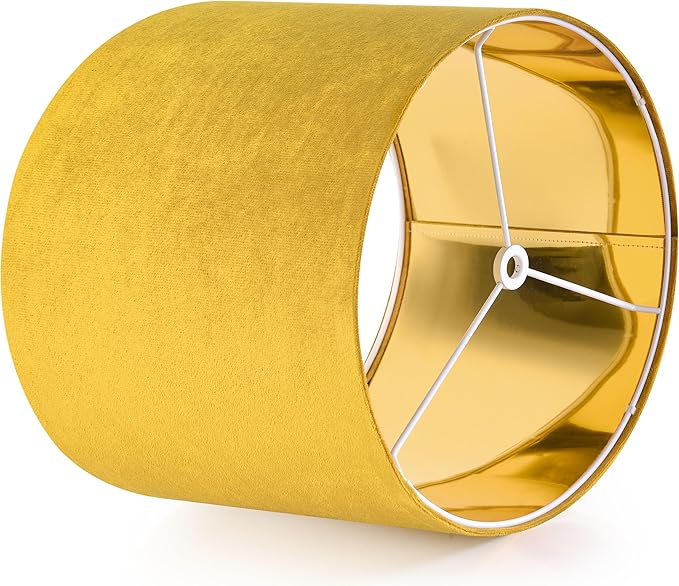 Yellow Velvet Drum Lamp Shade Medium Lampshade 13``Top×13``Bottom×10``High(Spider) Modern Lamp Shade for Table & Bedside Lamp Replacement Lampshades in Hand Crafted - By GO&SO