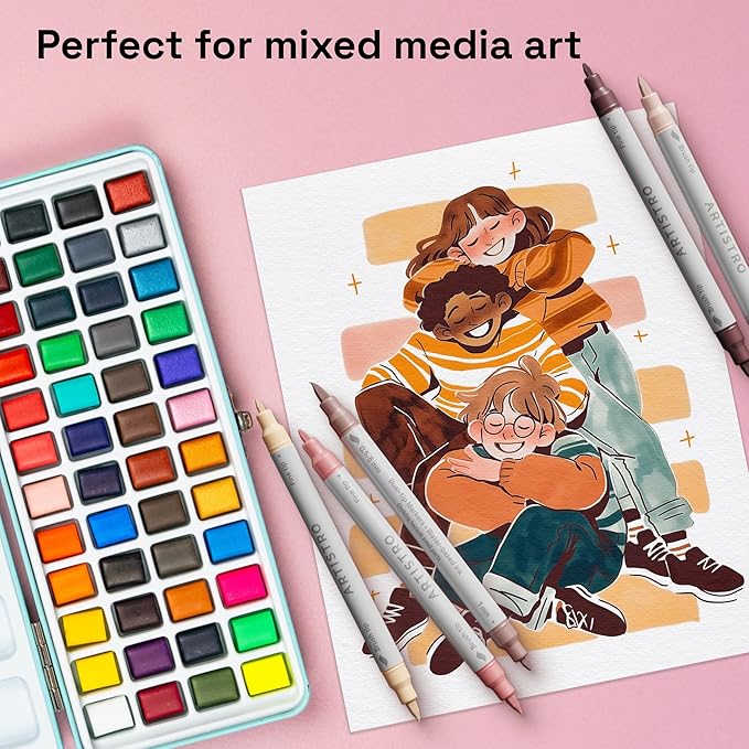 ARTISTRO 24 Skin Tone Acrylic Paint Markers - Paint Pens Dual Tip Brush + Fine Ideal for Calligraphy - Perfect for Fabric, Rock, Glass, Wood, DIY - Art Supplies, Stocking Stuffers, Christmas Gift Idea