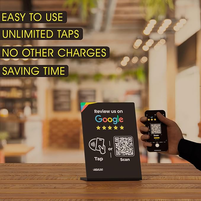 REVLIXI Google Review Stand -Boost Reviews w/Reusable Google Review Tap Card Stand & QR Code Stand- No App or Subscription - Android & iPhone Compatible-Boost Google Reviews for Online Growth
