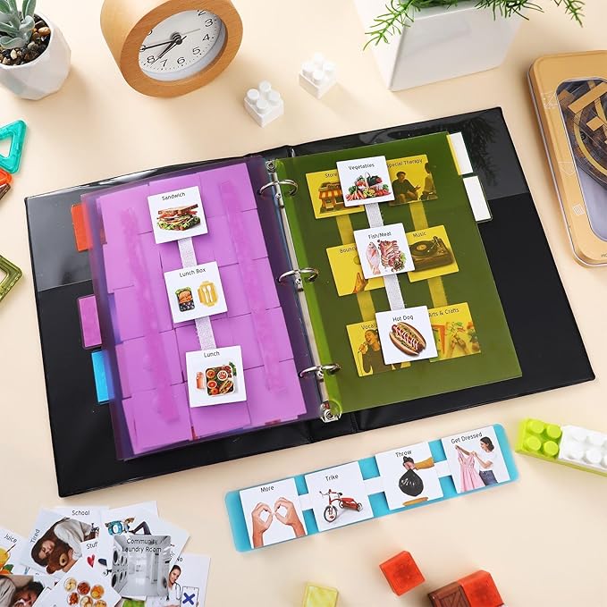 Communication Book Bulk 162 Laminate Icon Plastic Picture Cards with 5 Multicolor Dividers 1 Sentence Strip Sturdy for Autism Vocabulary Language Speech Articulation Learning Supplies
