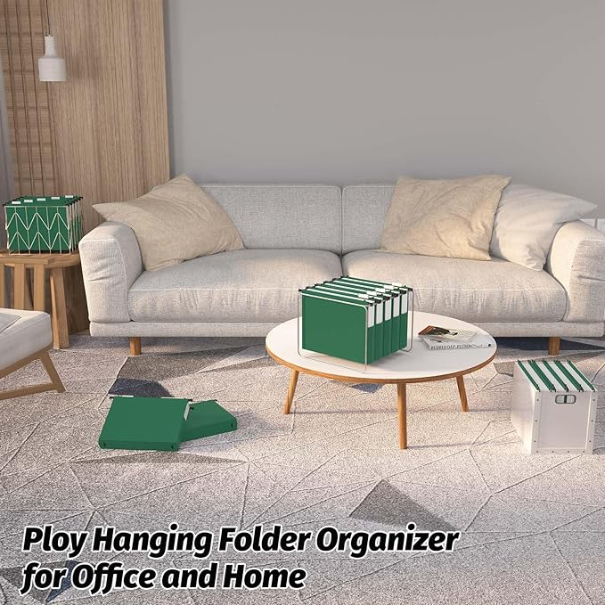 SHUTEX Extra Capacity Plastic Hanging File Folders,12 Pack Reinforced Expanding Hang Folder Letter Size,Accordian Pocket,Heavy Duty 2 Inch Expansion,Hanging Folder Organizer for Office Home,Green
