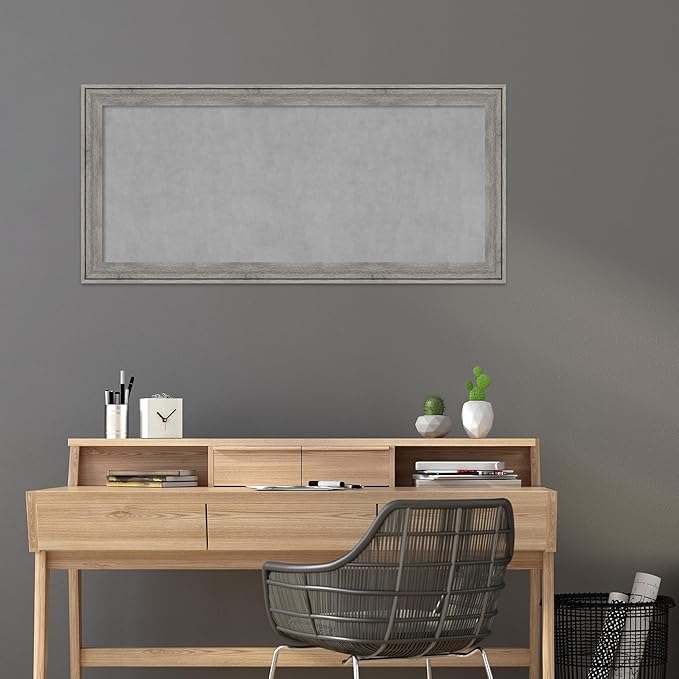 Amanti Art Grey Framed Magnetic Board 25x53 Oversize Vision Board for use with Magnets, 100% Metal Sheet to Display Items as Office Decor or for Home Organization in mudroom, Kitchen or Kids Room