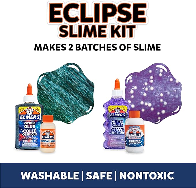 Elmer’s Eclipse Slime Kit, Slime Supplies Includes Cosmic Glue, Purple Glitter Glue, Original and Crunchy Slime Activators, 4 Count