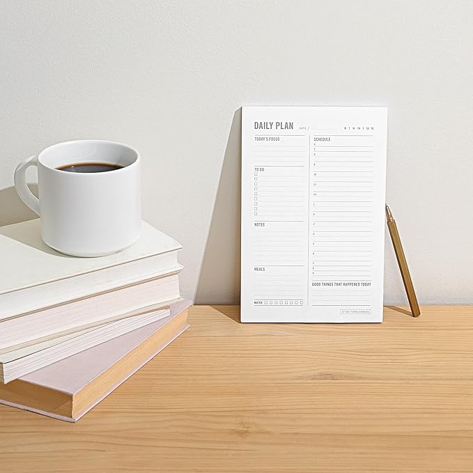 Daily Planner Notepad with Hourly Schedule - ADHD Planner, Time Block Planning Pad, Desktop To Do List, College Supplies - 6 x 9” - 50 Undated Sheets
