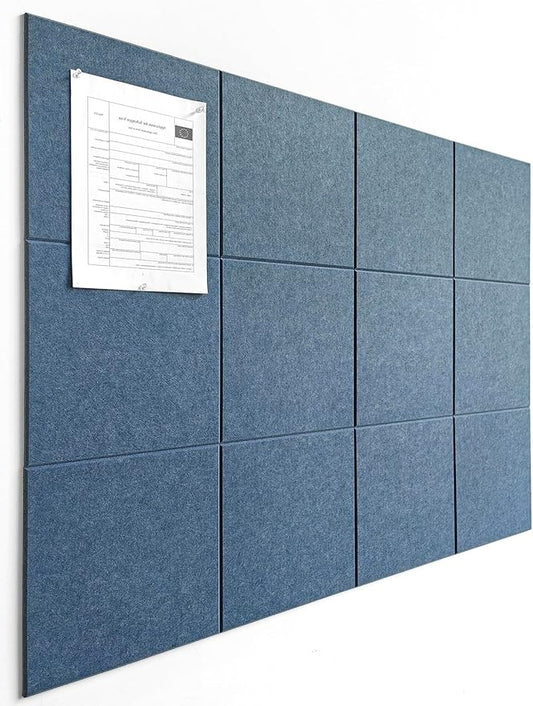 DECORITA Blue Felt Notice Board 47"x35" | Large Cork Bulletin Board Alternative for Office, Home & Classroom | Felt Wall Tiles (12-Pack) | Blue Classroom Decor Office Supplies | Ocean Blue