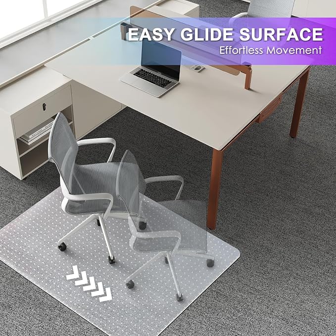 Vicwe Office Chair Mat for Carpet, 2 Pack, 32'' x 48'' Computer Desk Chair Mat for Carpeted Floors, Easy Rolling Hard Mat for Office Chair on Carpets, Anti-Slip Carpet Protector Mat Clear,Ship Flat