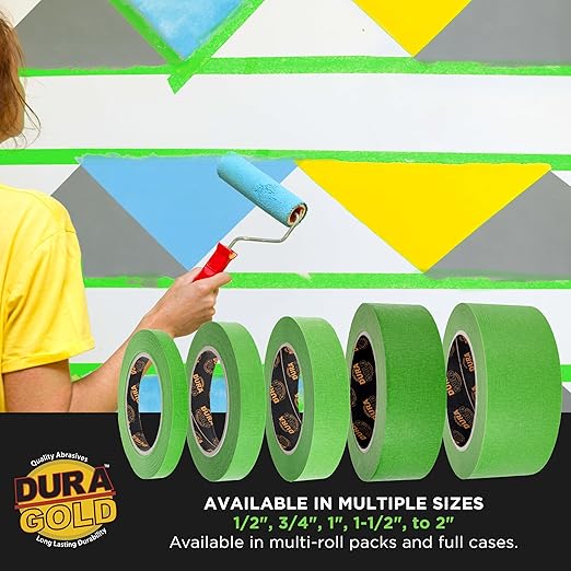 Dura-Gold Green Automotive Masking Tape 3/4, 1-1/2, 2 Inch (0.7", 1.41", 1.88" x 55 Yards), 1 Roll Each - High-Performance, Heat Resistant - Auto Refinish Painting Car Detailing Autobody Painters Tape