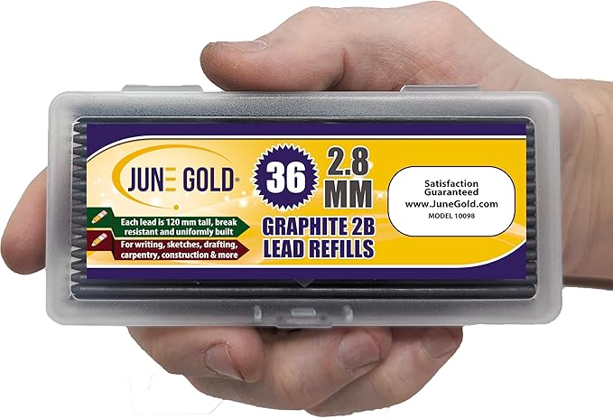 June Gold 36 Pieces, 2.8 mm 2B Lead Refills, 120 mm Length, Long Reach/Deep Hole/Long Nose