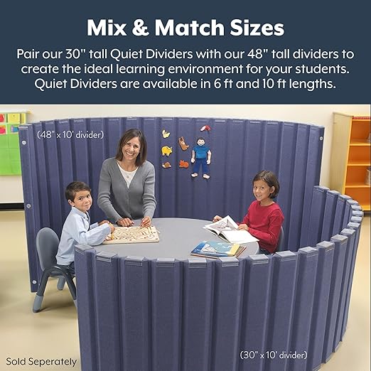 Angeles 30" x 10' Quiet Divider With Sound Dampening Panels, Freestanding Room Divider Wall, Gray