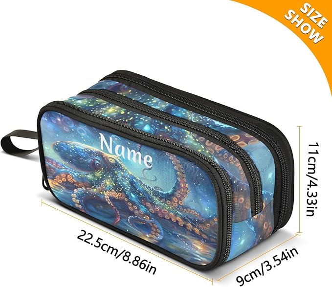 BOENLE Custom Octopus Galaxy Pencil Case Box Boys Girls Personalized Name Large Pencil Pouch Stationery Pen Bag Organizer for Kids Adults School Office