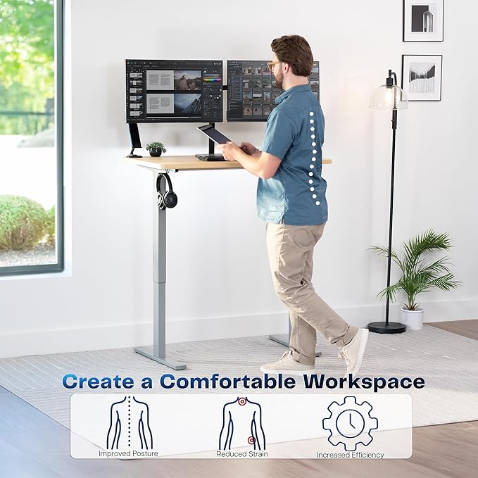 VIVO Electric 43 x 24 in Standing Desk, Memory Height Adjustment, 1B Series, Holds 220 lbs, One-Piece Light Wood Top, Gray Frame, DESK-KIT-1G4C