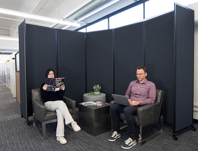 Versare Room Divider 360 Portable Wall Partition | Folding Panels | Large Freestanding Divider | Locking Wheels | Temporary Room Separator | 14' x 7'6'', Ocean