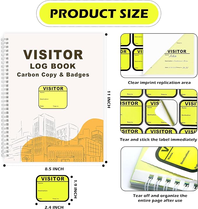 2 Pack of Visitor Badges Registry Log with Carbon Copy Protecting Privacy Pages Visitor Stickers 8.5x11 Inch Visitor Log Book School Church Business Pass Guest Book - 450 Badges 60 Memo Pages (2)