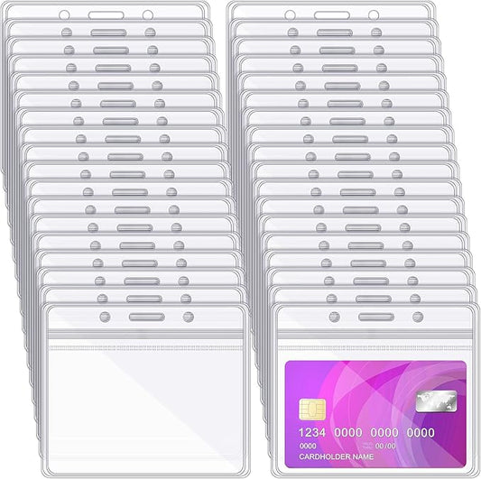 Zonon 150 Pcs Horizontal Clear ID Badge Holders Plastic Card Name Tag Holders Badge Sleeves Horizontal Waterproof Transparent PVC Sleeve Cover Pouch for Office School Travel(4.53 x 3.94 Inch)