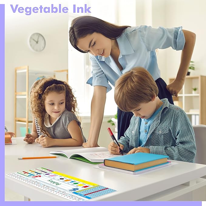 36 PCS Desk Nameplates, Double Sided PET Film Desk Name Tags with Alphabet, Numbers, Fractions, Shapes, Colors and Ruler Erasable & Reusable Traditional Manuscript Name Plate for Classroom (14” x 4”)