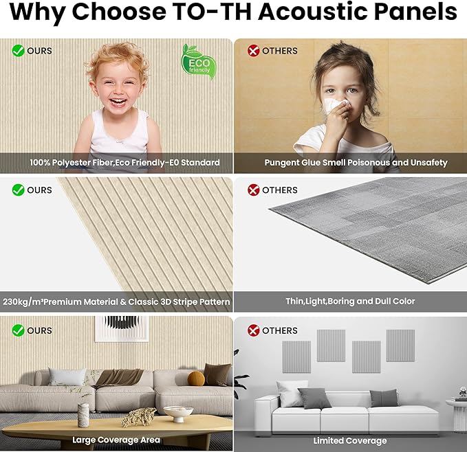 5 Pack Acoustic Panels, 48 x 24x 0.4 Inch Sound Proof Panels for Walls, Premium Wall Sound Absorbing Panels, Decorative Sound Dampening Panels for Media Room, Office and Studio,Camel