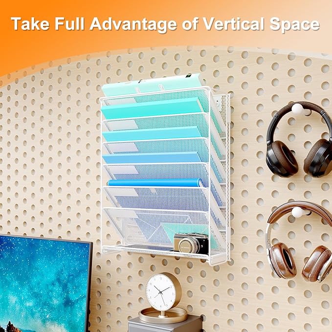 Kuntine.B Wall File Organizer (White, 7 Tier)