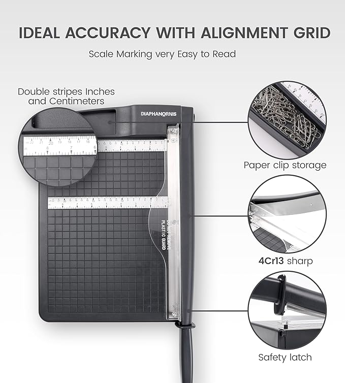 Paper Cutter,Paper Trimmer12" Cutting Length Heavy Duty Guillotine Paper Slicer with Safety Guard and Blade Lock,12 Sheets Capacity,Ideal for Offices,Homes,Printing Shops,Photo Studios