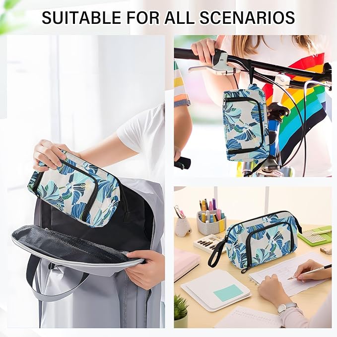 Bolaz Big Capacity Pencil Pen Case Pouch Bag School College Office Organizer for Teens Girls Adults Student-Blue Flower Pattern