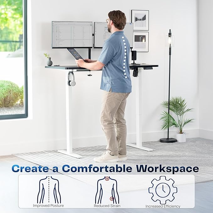 VIVO Electric 55 x 28 in Standing Desk, Memory Height Adjustment, 1B Series, Holds 220 lbs, One-Piece Black Top, White Frame, DESK-KIT-1W55B