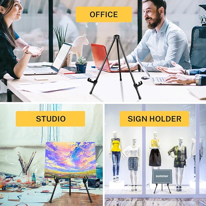 Magicfly 6 Pack Tabletop Easel, Black Steel Table Top Easels for Display, Adjustable & Portable Tripod Easel with 6 Storage Bags, for Signs, Posters, Holds 5 lbs