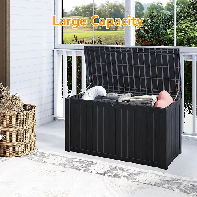 Yardgrace 180 Gallon Outdoor Storage Box Waterproof, Resin Deck Boxes with Lockable Lid & UV-Resistant for Patio, Pool, Garden Furniture Cushions & Accessories, Black