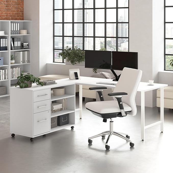 Bush Business Furniture Hustle 72W x 30D Computer Desk and Storage Cabinet with Drawers and Shelves in White/White, Modular Office Table for Home and Professional Workspace
