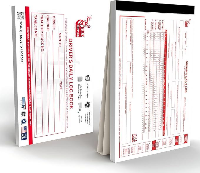 Driver Daily Log Books for Truck Drivers with 7 & 8 Day Recap - 35 Sets of Forms Per Log Book, 2-Ply Carbonless, 5.5" x 8.5", DOT Log Book for Truck Drivers, FMCSA Compliant, Easy Tear-Out, 1 Pack