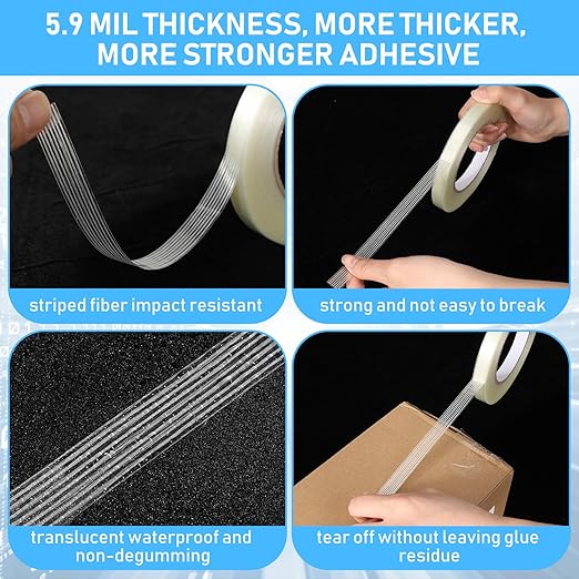 Treela 50 Rolls 1/2 Inch X 60 Yards Filament Strapping Tape 5.5 Mil Transparent Reinforced Fiberglass Heavy Duty Packing Shipping Tape for Sealing Binding Fixing