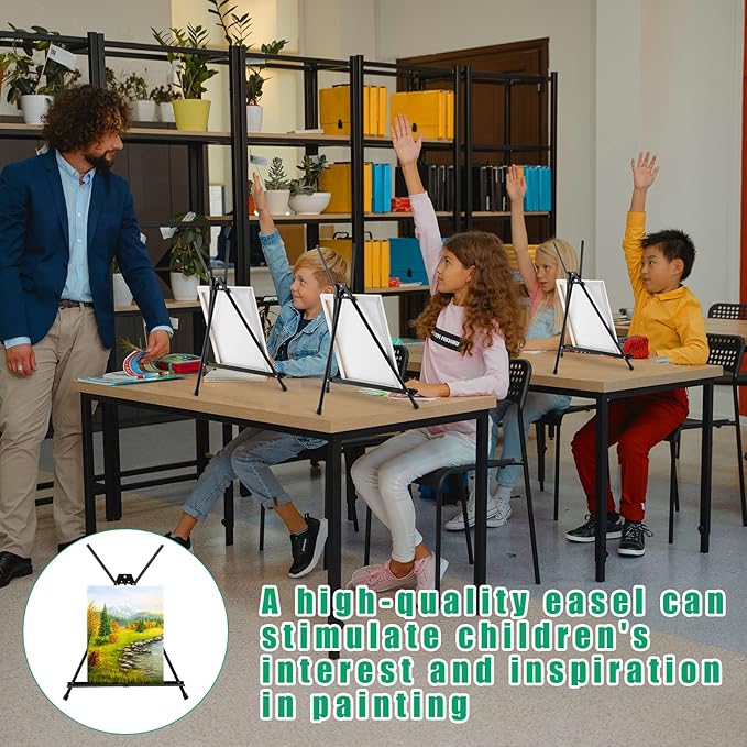 Xinnun 12 Pcs Aluminum 15'' to 21'' High Tabletop Easel Display Adjustable Portable Tripod Desktop with Extension Arm Wings and Rubber Feet for Canvas, Paintings Suitable for School Studio(Black)