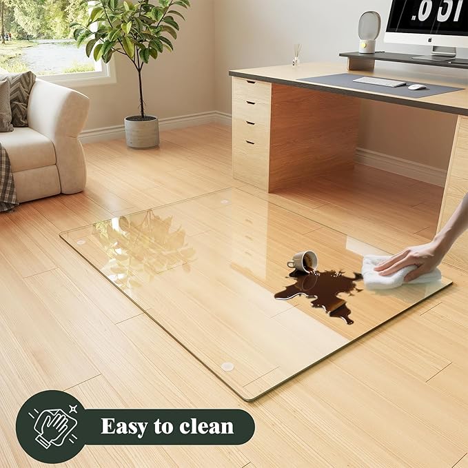 Koonmi Tempered Glass Chair Mat for Hardwood Floors & Carpets, 42" x 48“ Transparent Heavy Duty Office Floor Protector with Noise-Free Gliding Shatterproof for Home Office Desk