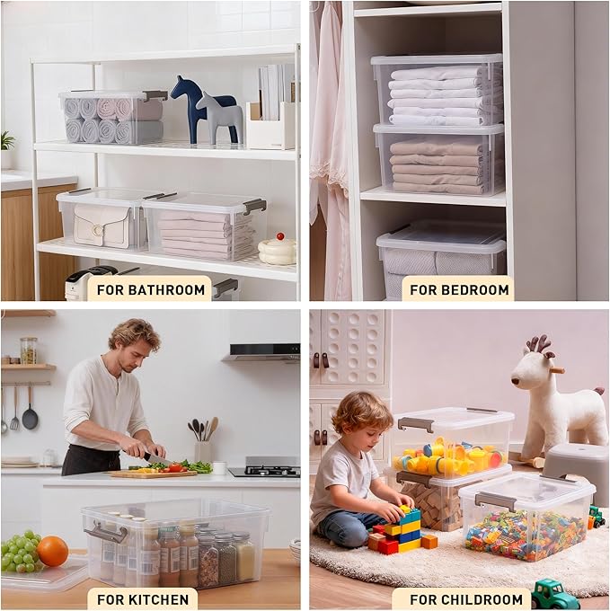 Citylife 6 Packs 17 QT Plastic Storage Bins with Lids Large Stackable Storage Containers for Organizing Clear Storage Box for Garage, Closet, Kitchen