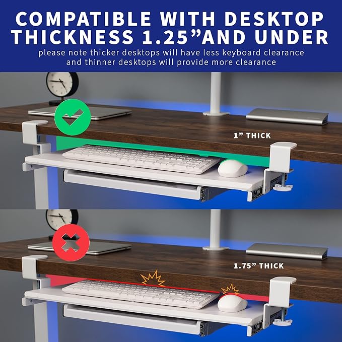 VIVO Large Keyboard Tray Under Desk Pull Out Platform with Pencil Drawer, Extra Sturdy C Clamp Mount, 27 (33 Including Clamps) x 11 inch Slide-Out Tray with Storage Drawer, White, MOUNT-KB05-4DW
