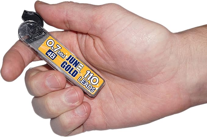 June Gold 440 Pieces, 0.7 mm 4B Lead Refills, 110 Pieces Per Dispenser, Medium Thickness, Break Resistant Lead/Graphite (Pack of 4 Dispensers)
