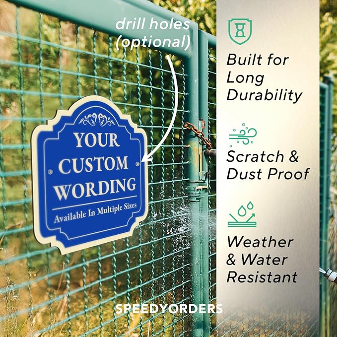 Custom Decorative Outdoor Metal Sign - Personalized Aluminum, Customized Driveway Sign, Waterproof Made in USA - Design 2 Blue Steel 8x8 In