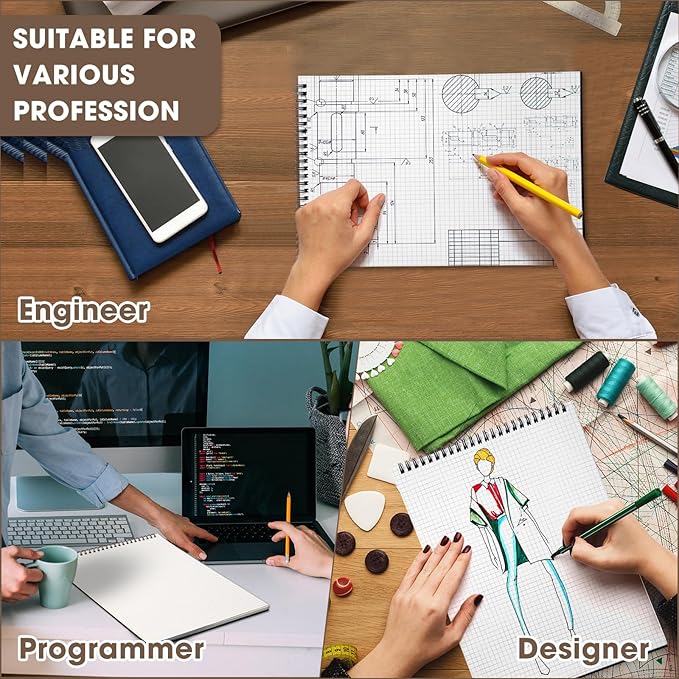 Engrowtic 2 Pack Top Spiral Graph Paper Notebooks 8.7 X11.4 Inch A4 Grid Paper Notepad 70 Sheet Memo Steno Pad for Engineering Writing Sketching Drawing School Office Supplies (Black)