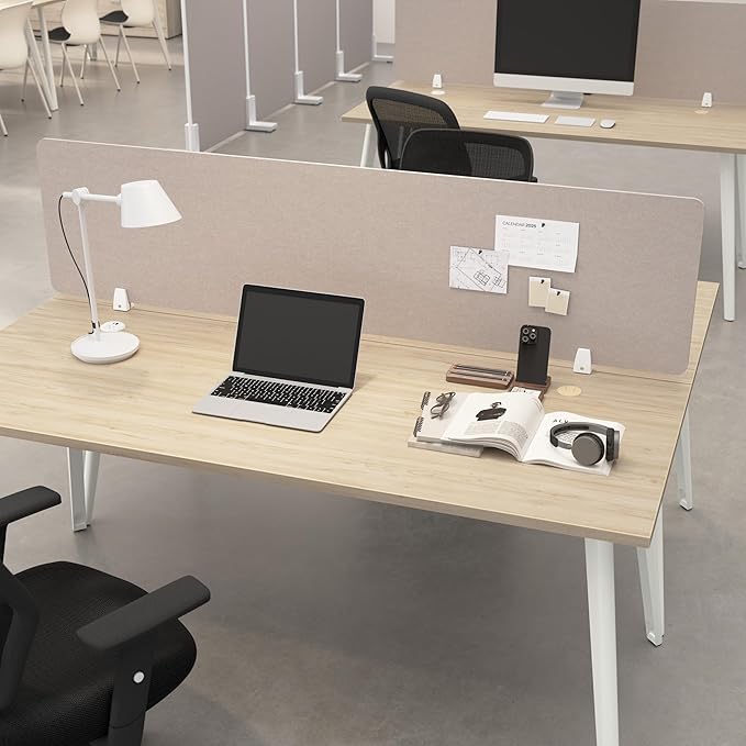 Bush Business Furniture 70W Desktop Privacy Screen in Warm Beige, Desk Mounted Office Partition with Acoustic Sound Dampening Panel