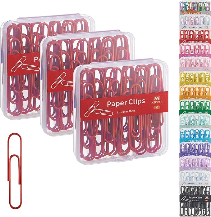 NEEWAY Colorful Large Paper Clips, 2 Inch Jumbo Paper Clips, 150 Count, 3 Pack of 50 (Red)