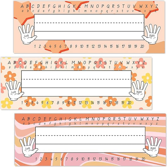 Name Tags for Students, Retro Name Plates, Groovy Name Labels for School Desks, Back to School Classroom Decor, 30 Pack (03)