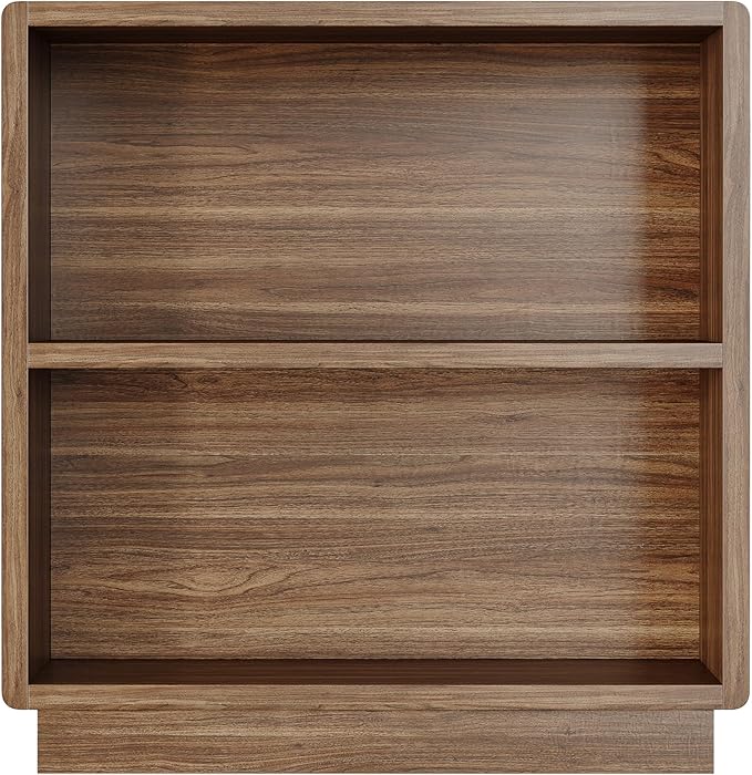 ChooChoo 2-Tier Bookcase, Small Wooden Bookshelf, Farmhouse Bookshelf with Open Storage, Short Bookcase for Bedroom and Home Office, Brown Walnut