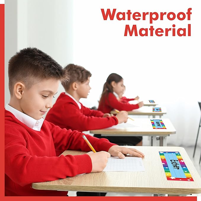 40PCS Desk Nameplates, Desk Name Tags with Double Sided PET Film Colorful Student Name Labels Erasable & Reusable Traditional Manuscript Name Plates for School Classroom Organization (10” x 2.8”)