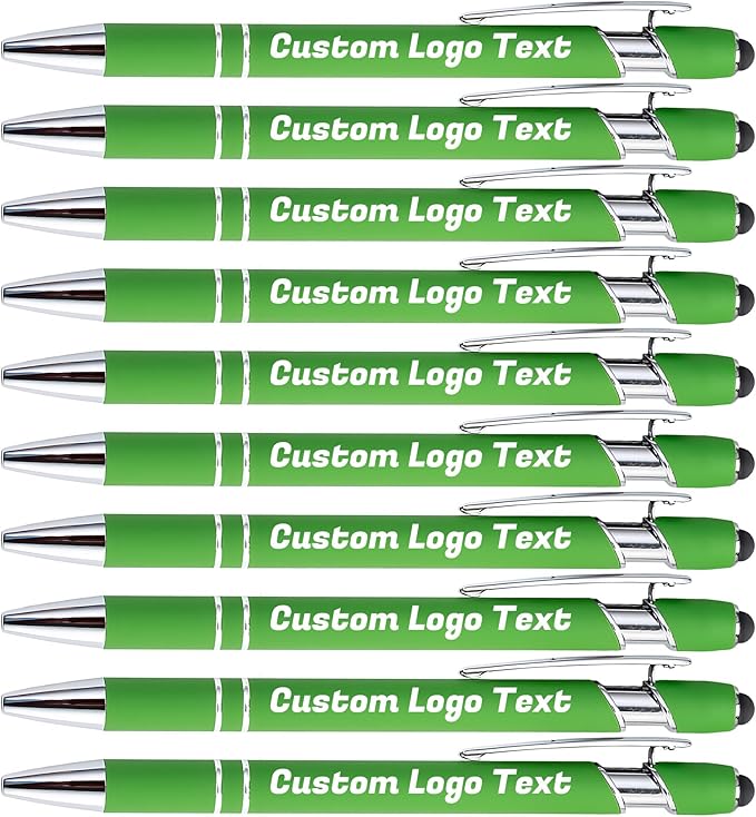 HEYZARDA Personalized Pens with Name Text Logo Custom Ballpoint Pen for Business Office Events with Stylus for Touchscreen 20 Pcs Green