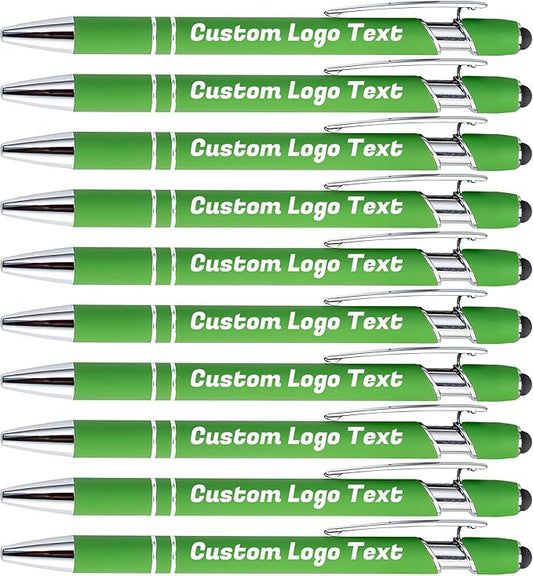 HEYZARDA Personalized Pens with Name Text Logo Custom Ballpoint Pen for Business Office Events with Stylus for Touchscreen 100 Pcs Green