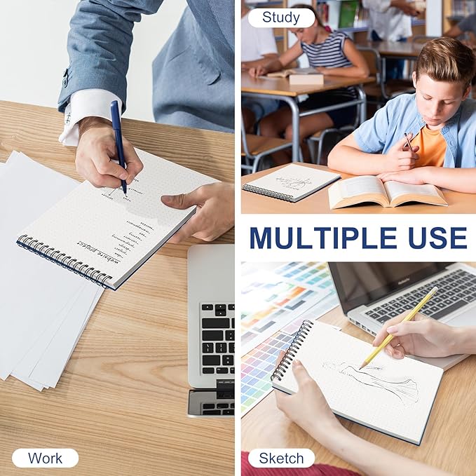 Engrowtic Dot Grid Notebook Top Spiral Notebook A5 Size Bullet Dotted Paper Hardcover Dot Journal 8.3''x 5.8'' 140 Pages Spiral Notepads for Sketching Drawing Writing School Office (Dark Blue,2 Pcs)